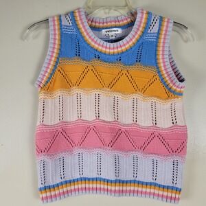 Vigoss Womens Medium Multi Color Chevron Striped Pointelle Knit Sweater Vest